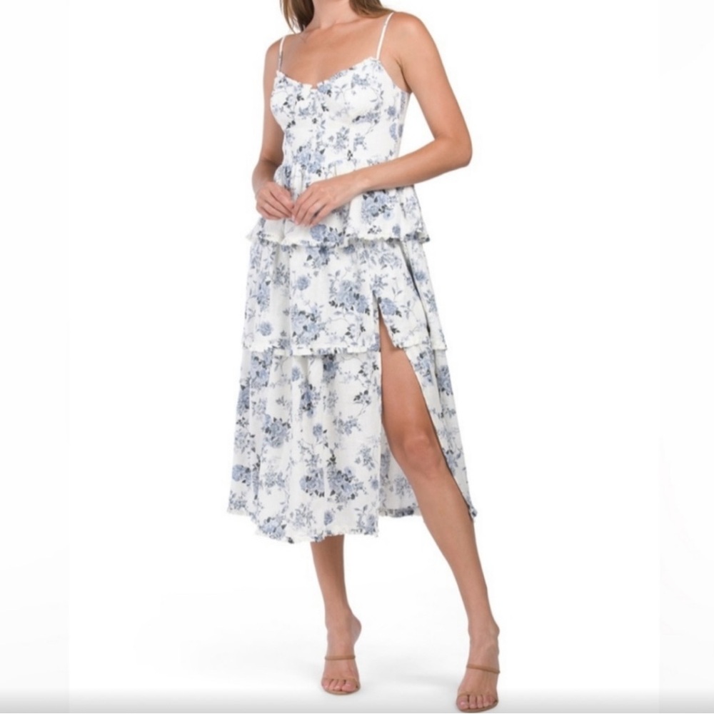 NWT Size Small- HOUSE OF HARLOW 1960 Linen Blend Midi Dress With Lace Up Back